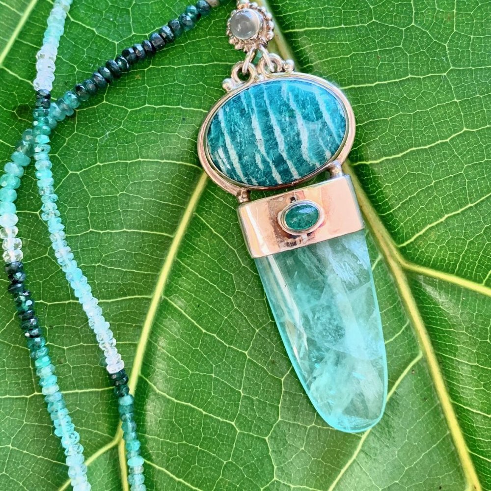 Moonstone Amazonite, Emerald, & Flourite Pendant